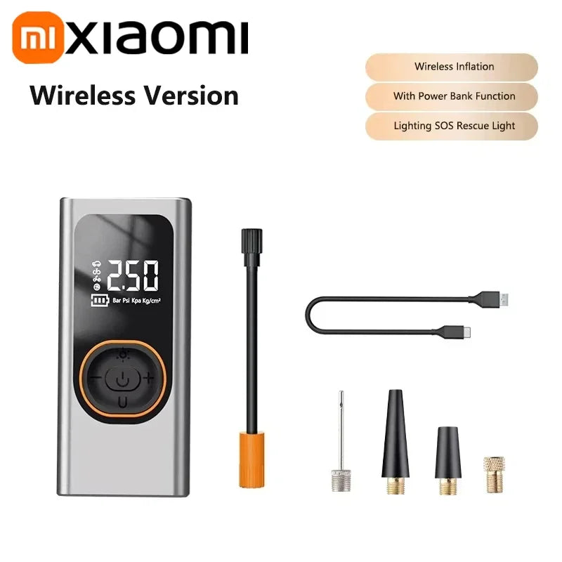 Wireless Car Air Pump Quick Charging Intelligent Digital Tire Pressure with LED Emergency Light Cars Motorcycles Bicycles