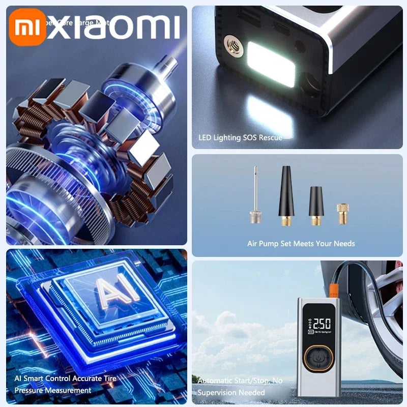 Wireless Car Air Pump Quick Charging Intelligent Digital Tire Pressure with LED Emergency Light Cars Motorcycles Bicycles