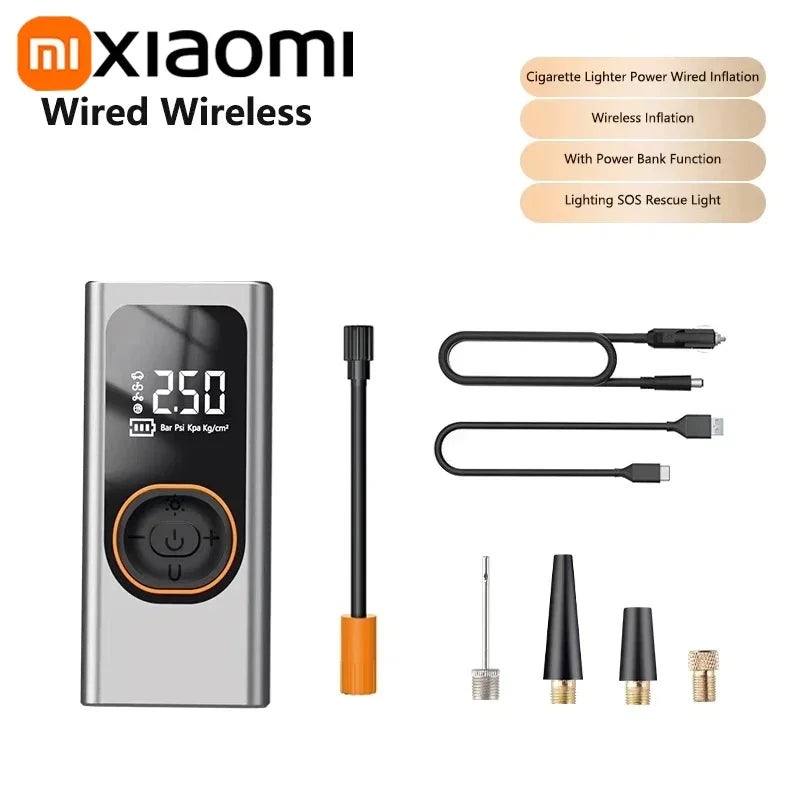 Wireless Car Air Pump Quick Charging Intelligent Digital Tire Pressure with LED Emergency Light Cars Motorcycles Bicycles